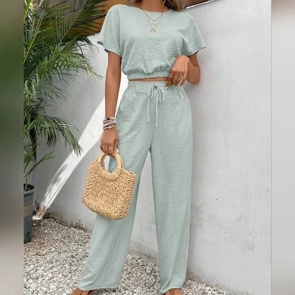 COPY - ants Set Loose Texture Solid Color Casual Two Piece - Picture 3 of 4